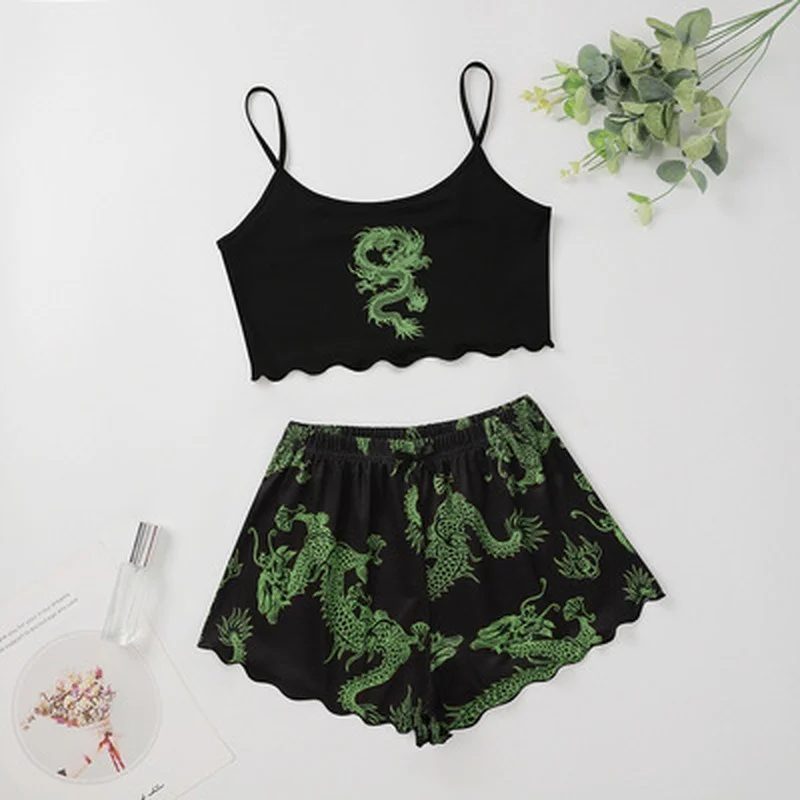 Dragon Print Pajama Set Summer Sexy Sleepwear Pyjamas Women Plus Size 2 Piece Home Suit Loungewear Lingerie 2021
Dragon Print Pajama Set Summer Sexy Sleepwear Pyjamas Women Plus Size 2 Piece Home Suit Loungewear Lingerie 2021