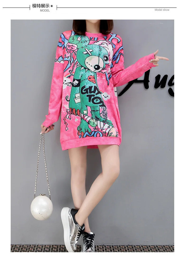 Vefadisa Spring Fashion Cartoon Printed Dress Woman 2021 Women Full Sleeve Loose Female Casual A-Line QYF249 | Женская одежда