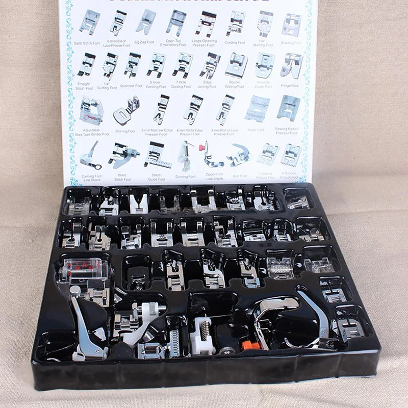 Metal Presser Foot Home & Living Feet Set 32PCS Sewing Machine Part Braiding Blind Stitch Darning Presser Feet Set Kit
Metal Presser Foot Home & Living Feet Set 32PCS Sewing Machine Part Braiding Blind Stitch Darning Presser Feet Set Kit