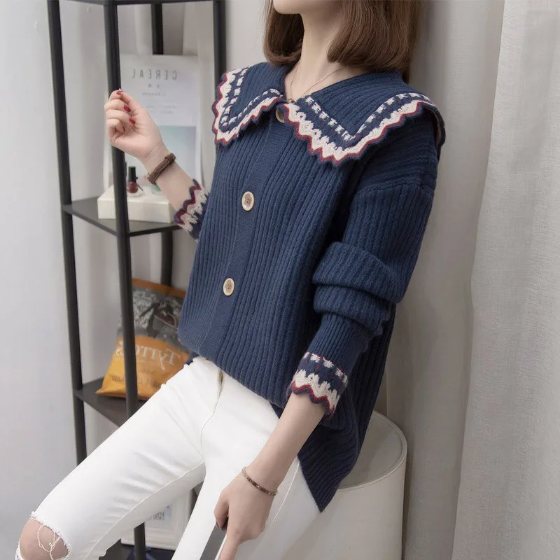 Baby Collar Sweater 2021 Spring Autumn New Women's Coat Retro French Loose And Lazy Style Top Women's Knitting Sweater
Baby Collar Sweater 2021 Spring Autumn New Women's Coat Retro French Loose And Lazy Style Top Women's Knitting Sweater