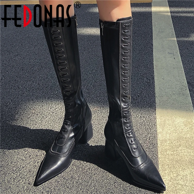 FEDONAS Autumn Winter Women Knee High Boots Elegant Sexy Pointed Tied Genuine Leather Side Zipper High Heels Party Shoes Woman
FEDONAS Autumn Winter Women Knee High Boots Elegant Sexy Pointed Tied Genuine Leather Side Zipper High Heels Party Shoes Woman