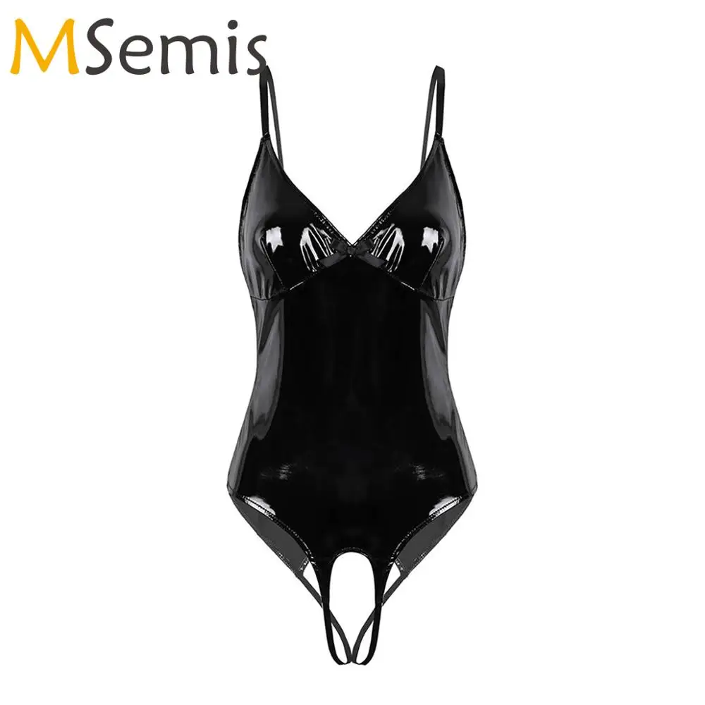 

Womens Sexy One-piece Latex Lingerie Erotic Crotchless Teddy Bodysuit Wetlook Leather Babydoll Catsuit Hot Open Crotch Nightwear