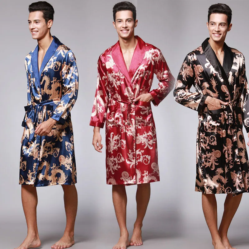 Summer Japanese Kimono Nightgown Dragon Print Silk Robes Male Satin Sleepwear Male Pajamas Long Dressing Gown Men's Bathrobe New
Summer Japanese Kimono Nightgown Dragon Print Silk Robes Male Satin Sleepwear Male Pajamas Long Dressing Gown Men's Bathrobe New