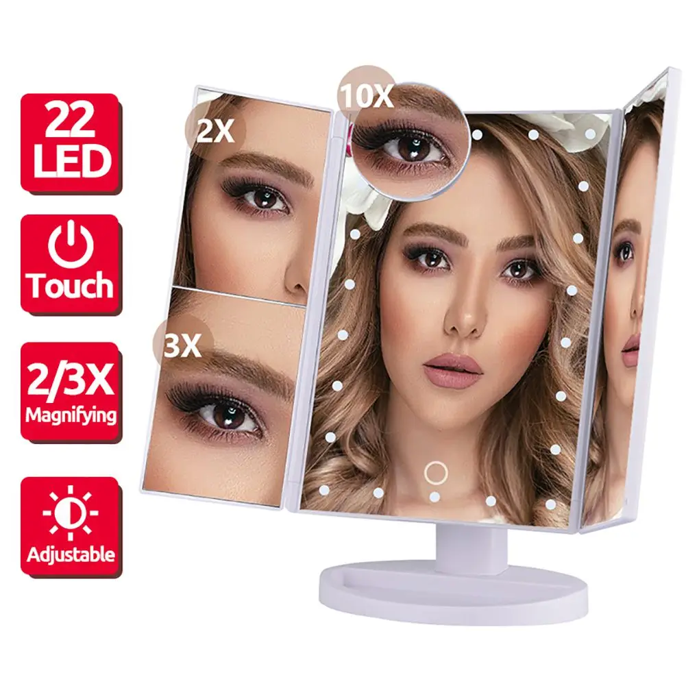Светодиодное зеркало для макияжа 1X 2X 3X 10X увеличительное с сенсорным