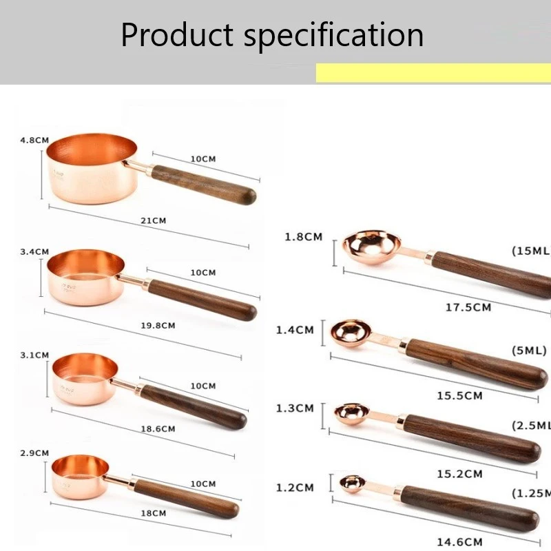 4Pcs/set Measuring Spoons Plating Measuring Cups Walnut Wooden Handle Spoon With Capitaty Label Two-sizes Kitchen Supplies
4Pcs/set Measuring Spoons Plating Measuring Cups Walnut Wooden Handle Spoon With Capitaty Label Two-sizes Kitchen Supplies