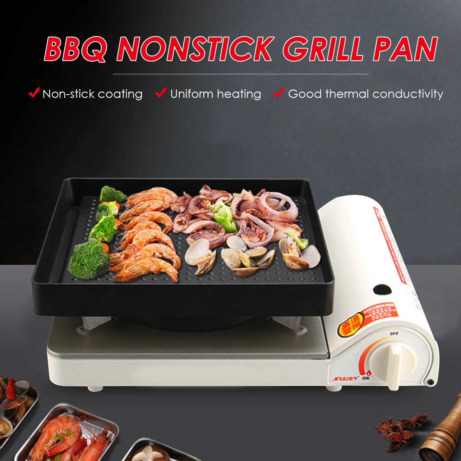 

22*25cm Portable BBQ Grill Pan Non-Stick Charcoal Grill Plate Butane Gas Stove Cooker Party Picnic Terrace Beach Barbecue Tray