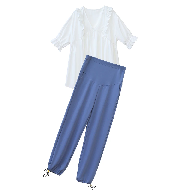 6660# Summer Chic Ins White Chiffon Maternity Blouses Sweet V Neck Shirts Clothes for Pregnant Women Pregnancy Tops + Pants Suit
6660# Summer Chic Ins White Chiffon Maternity Blouses Sweet V Neck Shirts Clothes for Pregnant Women Pregnancy Tops + Pants Suit