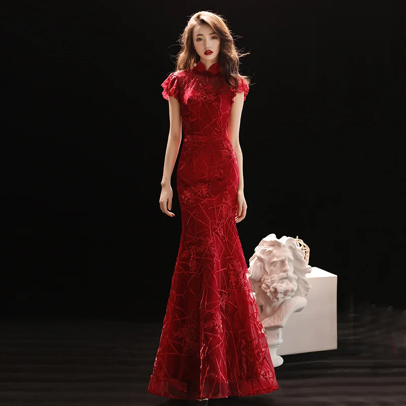 Sexy Long Slim Mermaid Chinese Women Bride Dress Vintage Button Qipao Classic Flower Evening Party Gown Retro Robe De Soiree
Sexy Long Slim Mermaid Chinese Women Bride Dress Vintage Button Qipao Classic Flower Evening Party Gown Retro Robe De Soiree