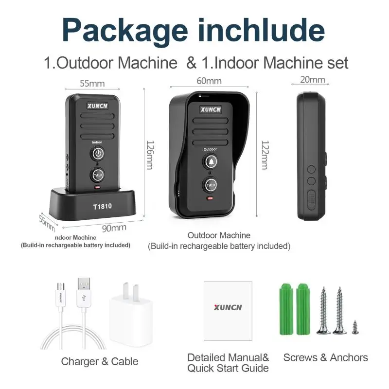 

Wireless Doorbells Waterproof Electronic Intercom System Doorbell with 1-2 Mile Range 3 Volume Levels Rechargeable Battery