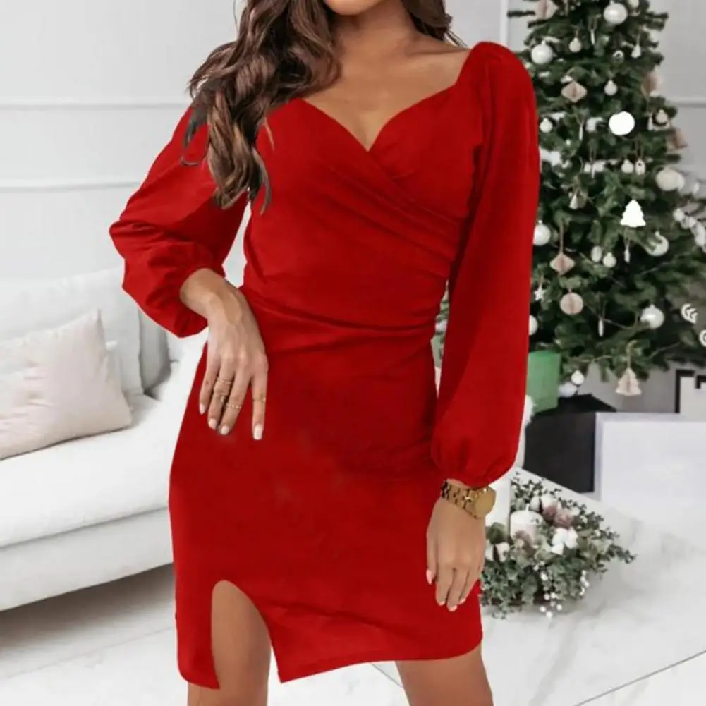 V-Neck Backless Bodycon Christmas Elegant Dresses For New Year 2022 Solid Color Cross Wrap Puff Sleeves Split Mini Dress
V-Neck Backless Bodycon Christmas Elegant Dresses For New Year 2022 Solid Color Cross Wrap Puff Sleeves Split Mini Dress