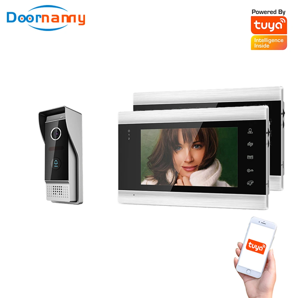 

Doornanny Villa Apartment WiFi Video Intercom System One To 2Monitors Tuya Doorbell Doorphone 2Doors Intercom Kit AHD 720P