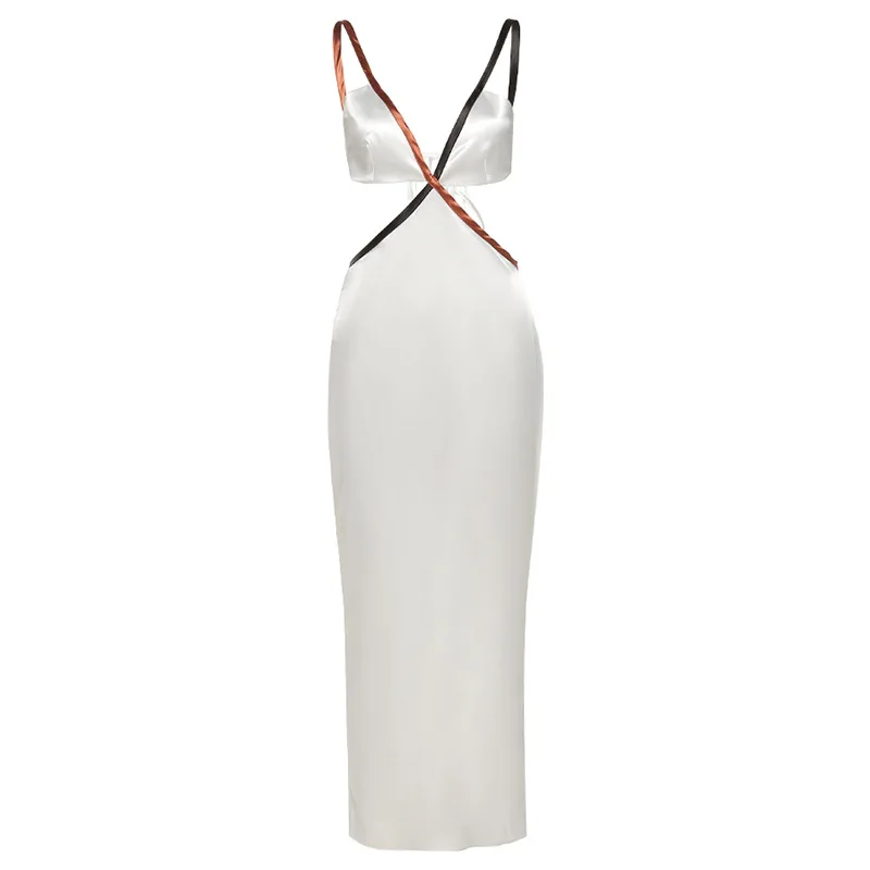 Summer Women's Dress Suspender Solid Color Sexy Low Chest Open Back Fashion Slim Body Contrast Long Dress New Female 2021
Summer Women's Dress Suspender Solid Color Sexy Low Chest Open Back Fashion Slim Body Contrast Long Dress New Female 2021