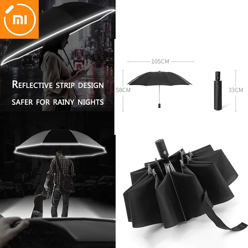 

The New Automatic Opening and Closing Luminous LED Anti-ultraviolet Reflective Umbrella Ten-bone Tri-fold Automatic Business
