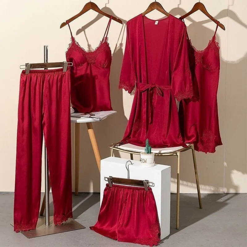 Pajamas Set Women 5PCS Sleepwear Casual Satin Nightwear Lounge Wear V-Neck Soft Pyjamas Kimono Bathrobe Gown Loose Lingerie
Pajamas Set Women 5PCS Sleepwear Casual Satin Nightwear Lounge Wear V-Neck Soft Pyjamas Kimono Bathrobe Gown Loose Lingerie