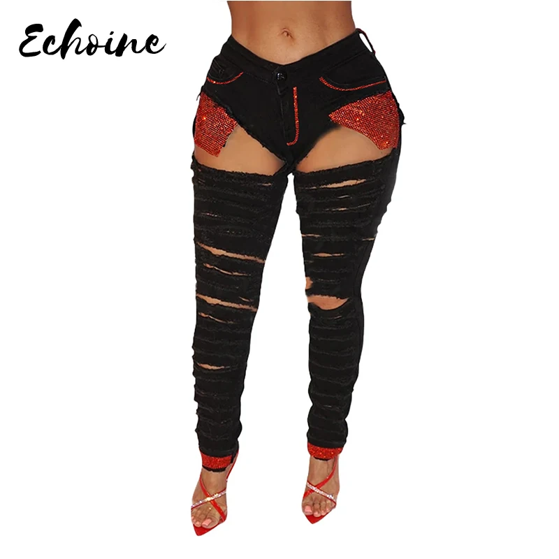 Black Hole Hollow Out Sequins Splicing Denim Pants Women Retro Solid Sexy Hole Jeans Ripped Pencil Trousers Street Lady Pants
Black Hole Hollow Out Sequins Splicing Denim Pants Women Retro Solid Sexy Hole Jeans Ripped Pencil Trousers Street Lady Pants