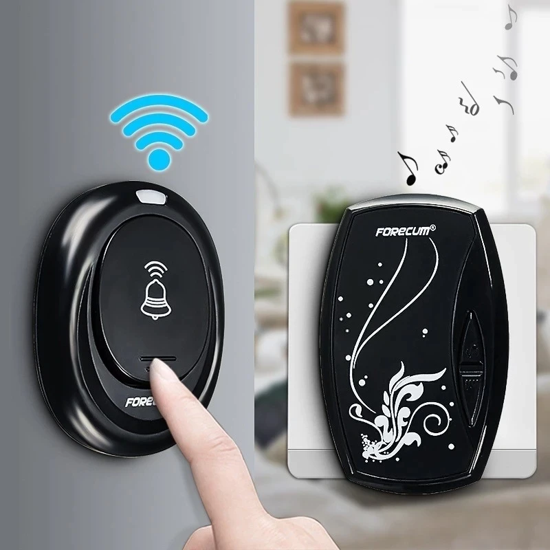 

Smart Wireless Doorbell With LED Indication 36 Tunes Chime Music Door Bell Transmitter + Receiver 70-110M Range Remote Control