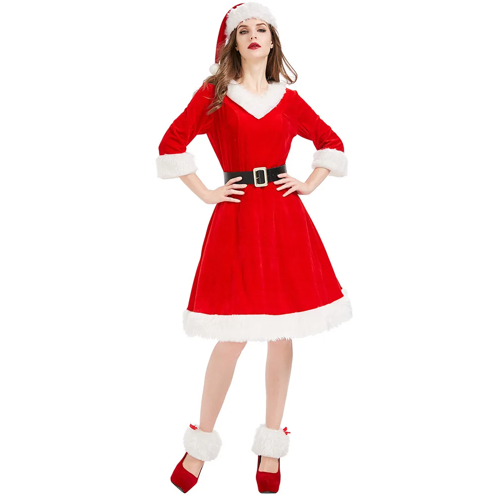 Adult Women Xmas Christmas Costume Santa Claus Cosplay Dress Hat Set Mid Sleeve Outfit Velvet Red 
Adult Women Xmas Christmas Costume Santa Claus Cosplay Dress Hat Set Mid Sleeve Outfit Velvet Red