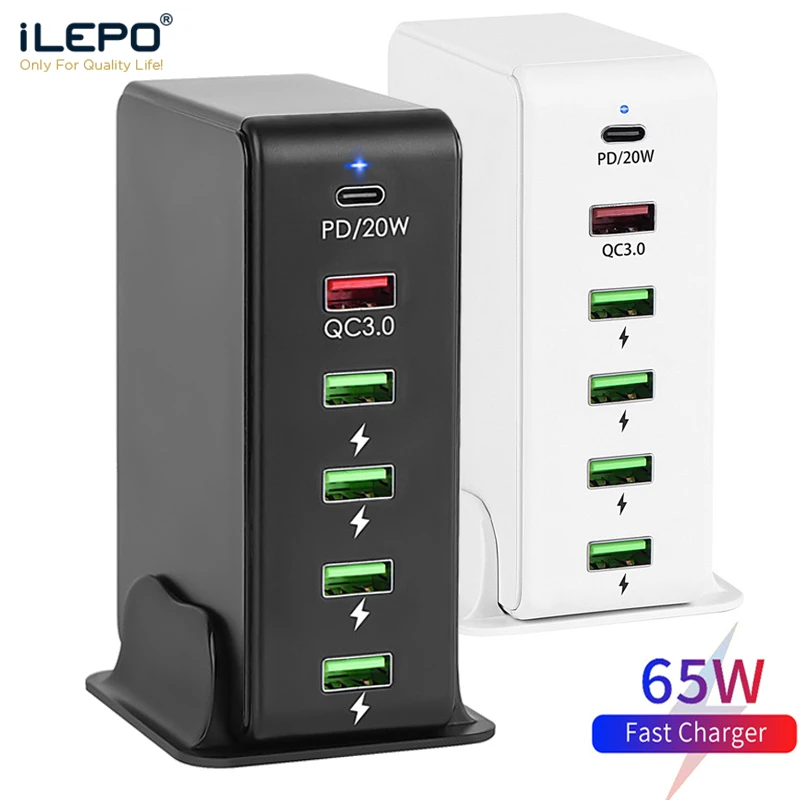 Зарядное устройство iLEPO сетевое с 6 USB-портами и поддержкой быстрой зарядки, 65 Вт 
Зарядное устройство iLEPO сетевое с 6 USB-портами и поддержкой быстрой зарядки, 65 Вт