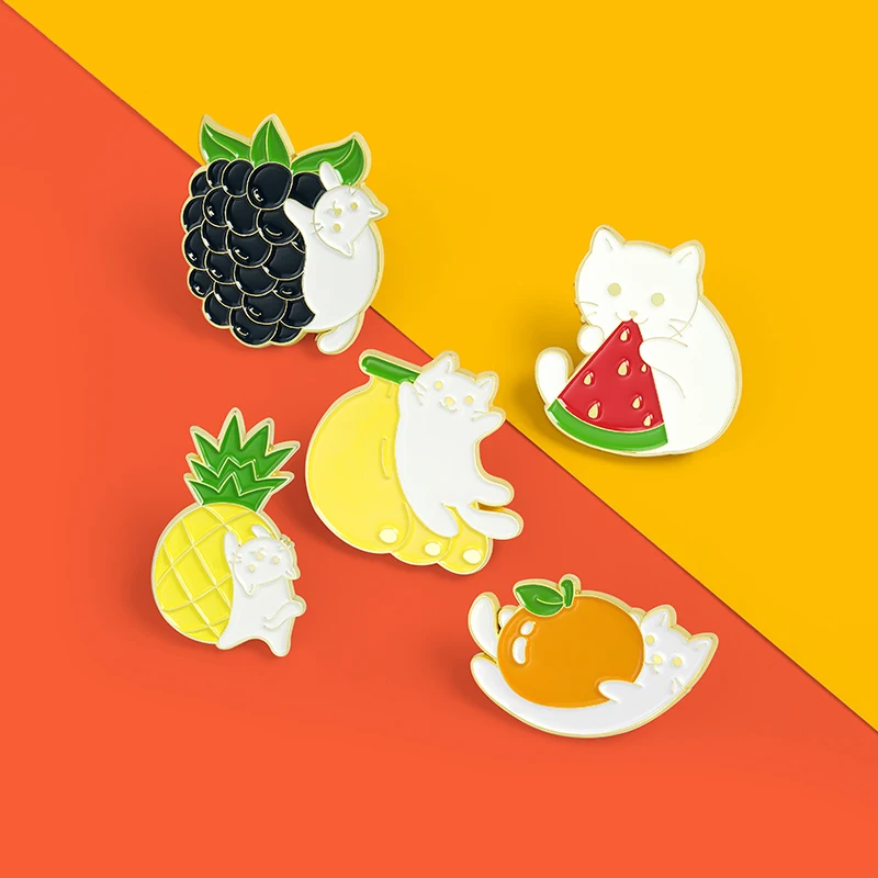 Cartoon Fruit Cat Enamel Lapel Pins White Cat Brooches Kitty Cutie Hat Bag Badges Animal Accessories Women Girls Fashion Jewelry
Cartoon Fruit Cat Enamel Lapel Pins White Cat Brooches Kitty Cutie Hat Bag Badges Animal Accessories Women Girls Fashion Jewelry