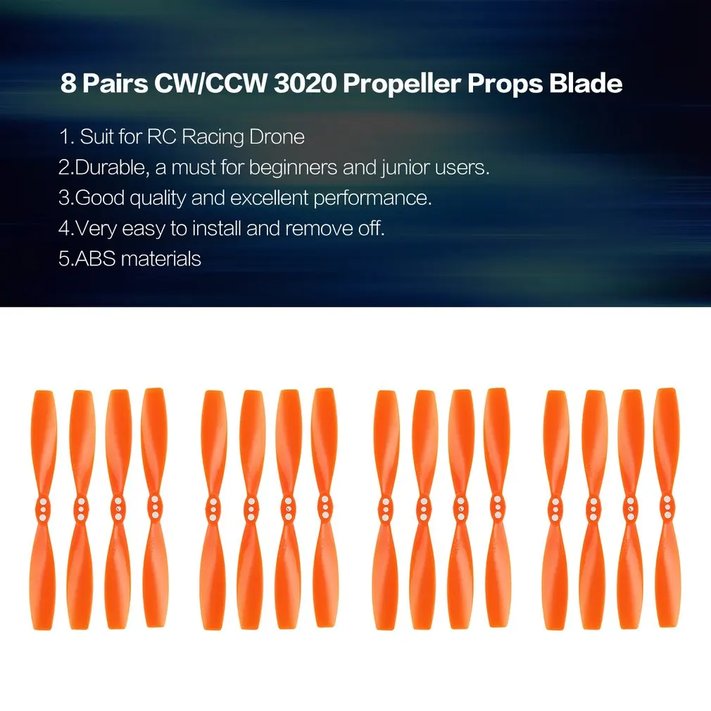 8 пар CW/CCW 3020 пропеллер реквизит лезвие для RC гоночного дрона квадрокоптера