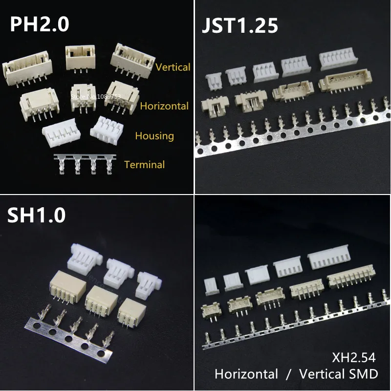 

10sets SH1.0 JST1.25 PH2.0 XH2.54 SH/JST/ZH/PH/XH Horizontal / Vertical SMD Pin Header + Housing + Terminal Set 2.54mm