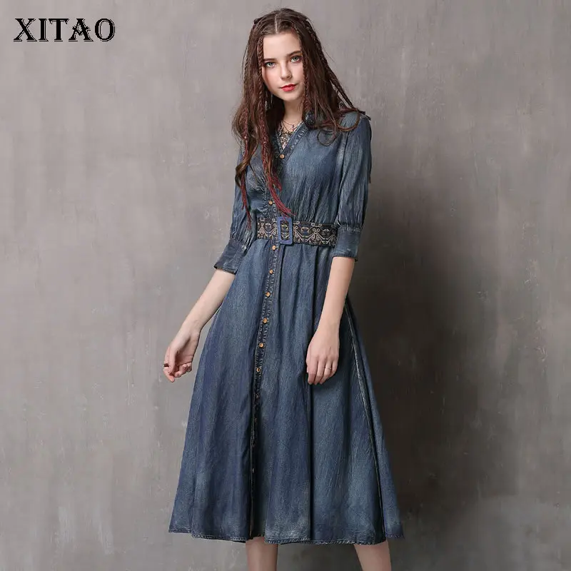 XITAO Casual Vintage Denim Dress Fashion Embroidery Bandage 2021 Autumn New Temperament V-neck Collar Pleated Dress GWJ0575
XITAO Casual Vintage Denim Dress Fashion Embroidery Bandage 2021 Autumn New Temperament V-neck Collar Pleated Dress GWJ0575