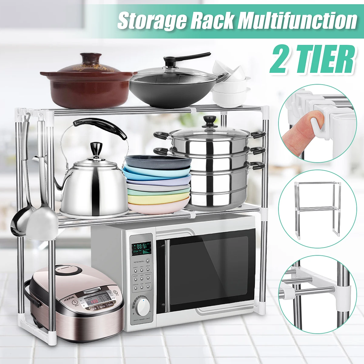 Stainless Steel Adjustable Multifunctional Microwave Oven Shelf Rack Standing Type Double Kitchen Storage Holders
Stainless Steel Adjustable Multifunctional Microwave Oven Shelf Rack Standing Type Double Kitchen Storage Holders