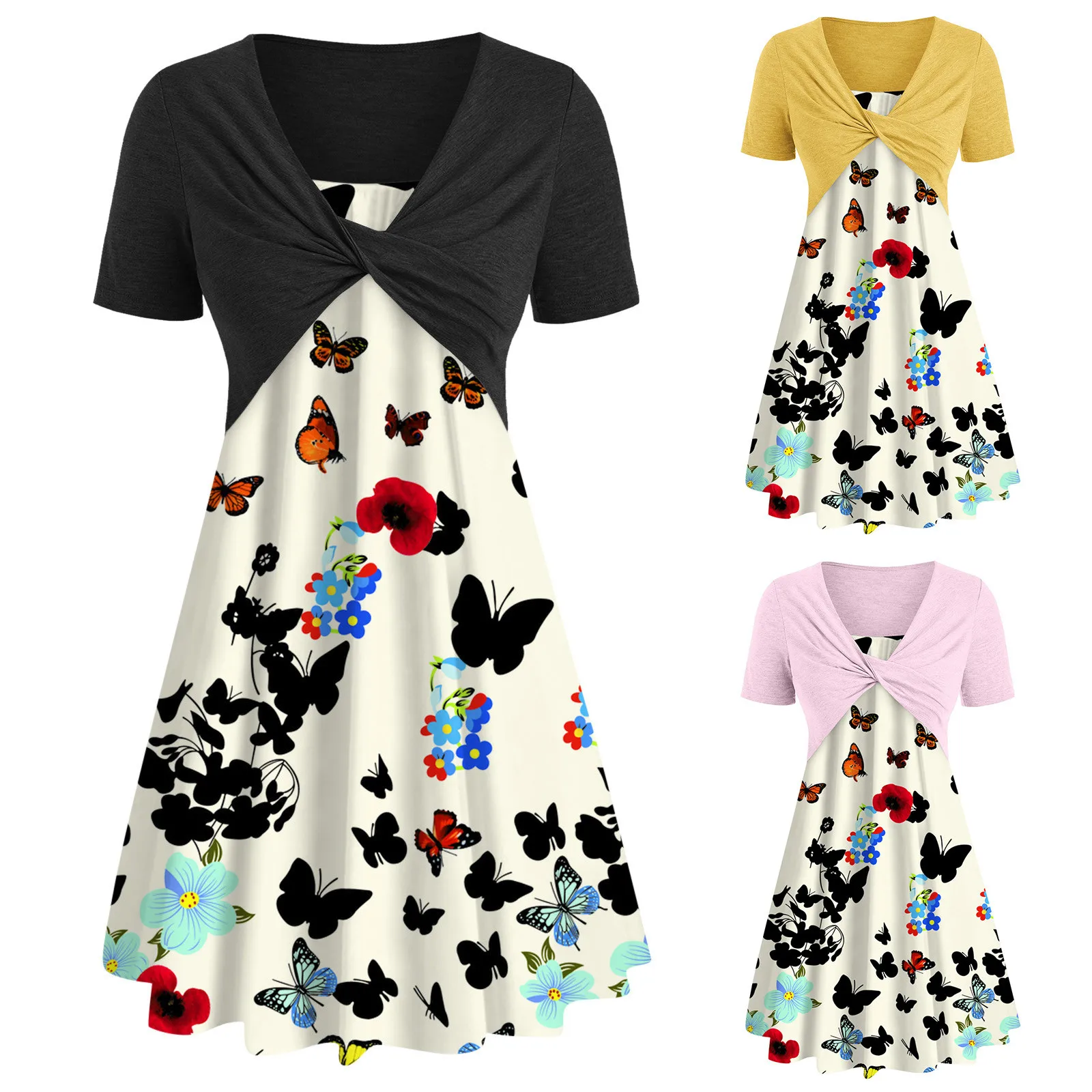 64# Women Dresses Casual Plus Size Dresses Short Sleeve Floral Dress Cross Knot Bandage Top Flower Print Mini Suit Dress
64# Women Dresses Casual Plus Size Dresses Short Sleeve Floral Dress Cross Knot Bandage Top Flower Print Mini Suit Dress