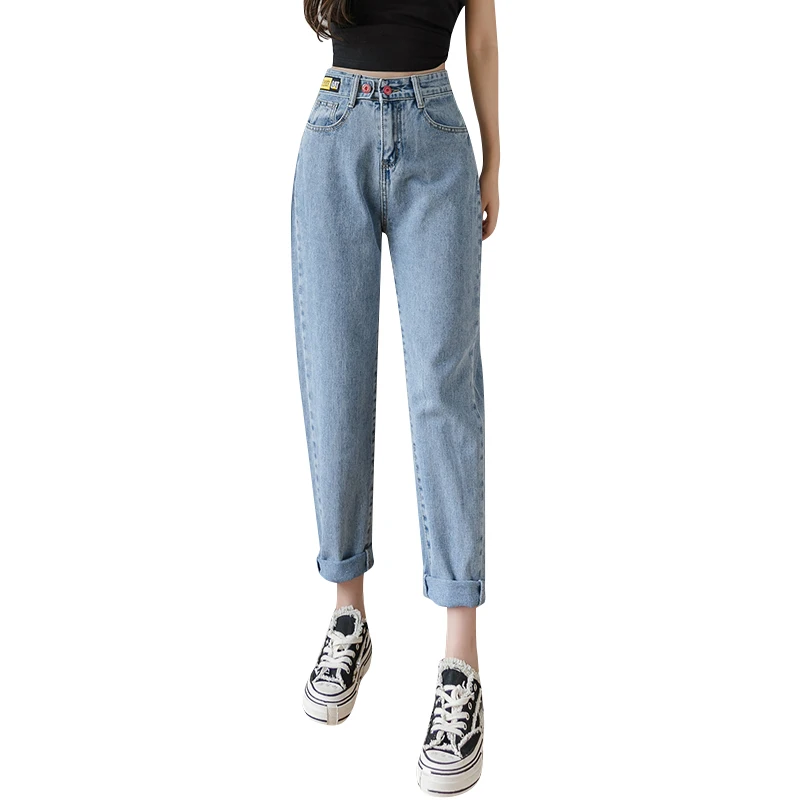 Make spot jeans new female spring loose elastic waist straight joker haroun pants nine minutes of pants in the summer 
Make spot jeans new female spring loose elastic waist straight joker haroun pants nine minutes of pants in the summer