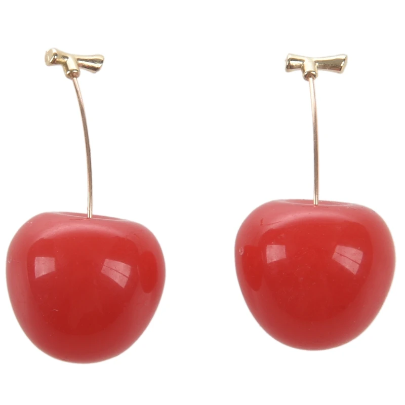 

1 Pair Cute Round Red Cherry Resin Korean Drop Earrings Fruit Dangle Romantic Women Girl Valentines Gifts