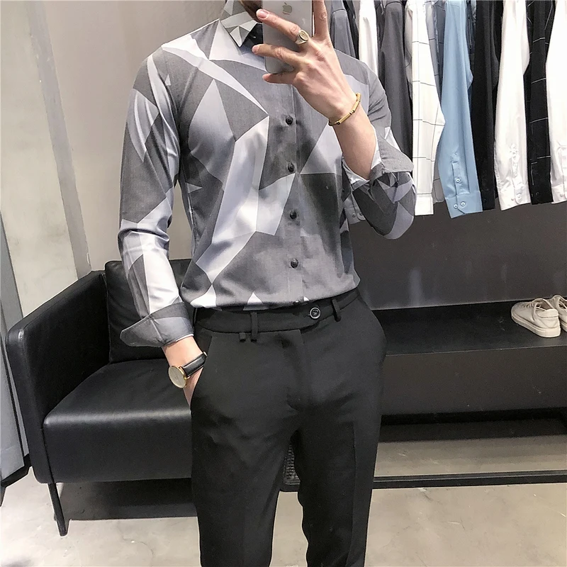2021 Men's Business Formal Dress Shirts Geometric Printed Long Sleeve Slim Fit Casual Shirt Office Social Blouse Chemise Homme
2021 Men's Business Formal Dress Shirts Geometric Printed Long Sleeve Slim Fit Casual Shirt Office Social Blouse Chemise Homme