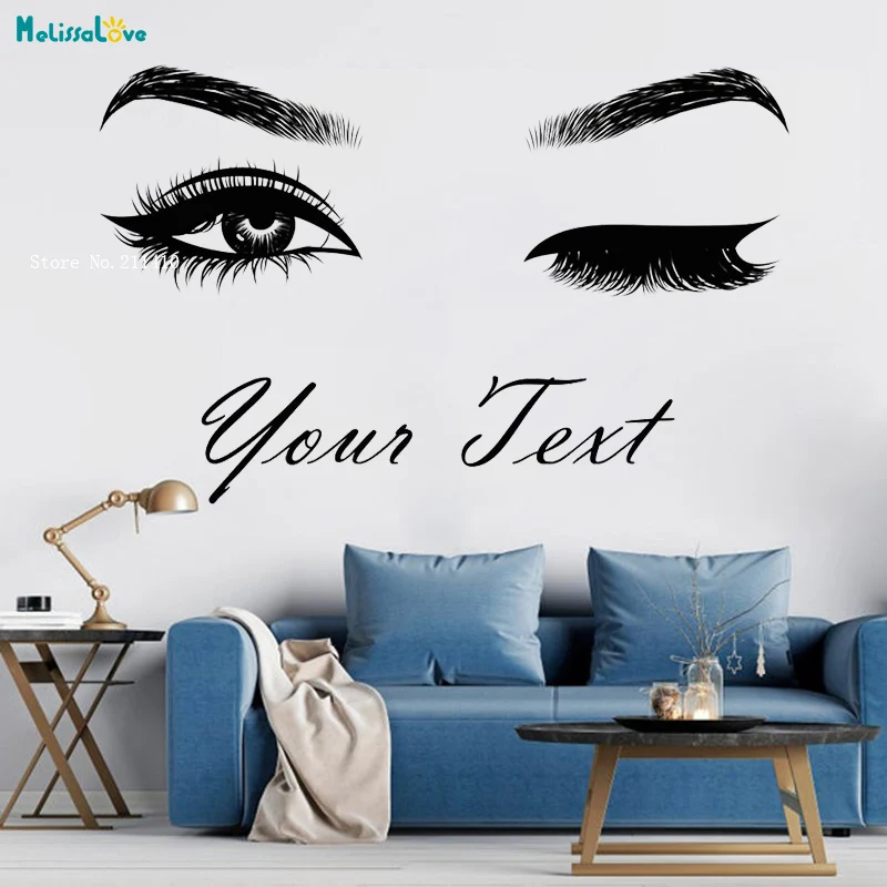 Wink Наклейка на стену ресницы Большой размер Наклейка пользовательский текст салон красоты Гламур Женщины виниловый постер съемный YT3632
Wink Наклейка на стену ресницы Большой размер Наклейка пользовательский текст салон красоты Гламур Женщины виниловый постер съемный YT3632