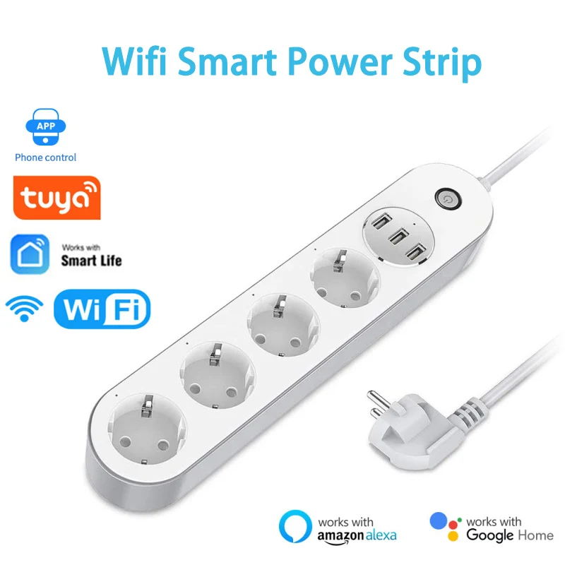 1.5m Line Length Wifi Smart Power Strip 4 Outlets Plug With 3 USB Charging Port Timing App Voice Control For Alexa Google Home
1.5m Line Length Wifi Smart Power Strip 4 Outlets Plug With 3 USB Charging Port Timing App Voice Control For Alexa Google Home