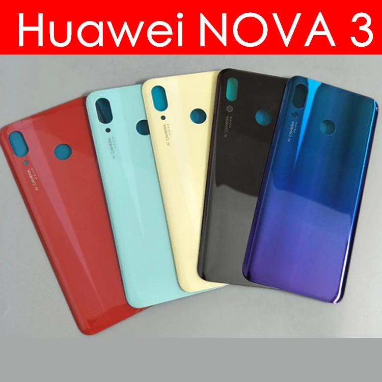 Стеклянная Пластиковая Крышка батарейного отсека для Huawei Nova 3 задняя крышка +