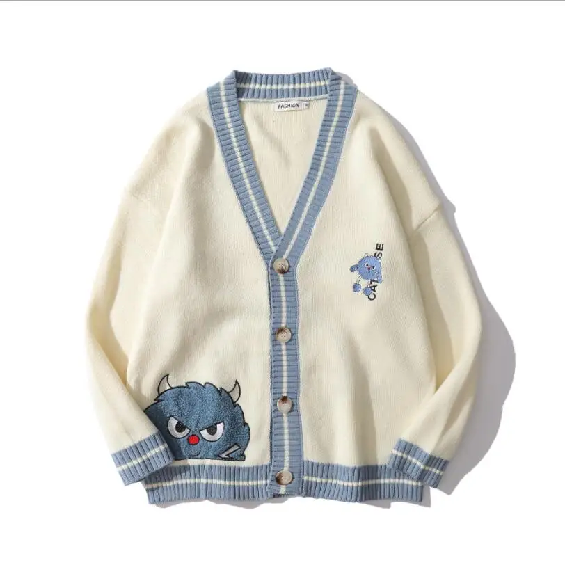 

Cartoon Monster Sweater Men Women Soft Cardigan 2021 Winter Hip Hop Knitwear Sweaters Japan Coat Streetwear Jackets Tops w265