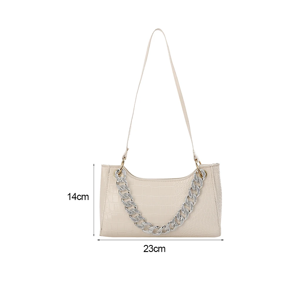 Vintage Women PU Alligator Pattern Shoulder Bags Rhinestone Thick Chain Underarm Bag Casual Ladies Solid Color Small Handbags
Vintage Women PU Alligator Pattern Shoulder Bags Rhinestone Thick Chain Underarm Bag Casual Ladies Solid Color Small Handbags