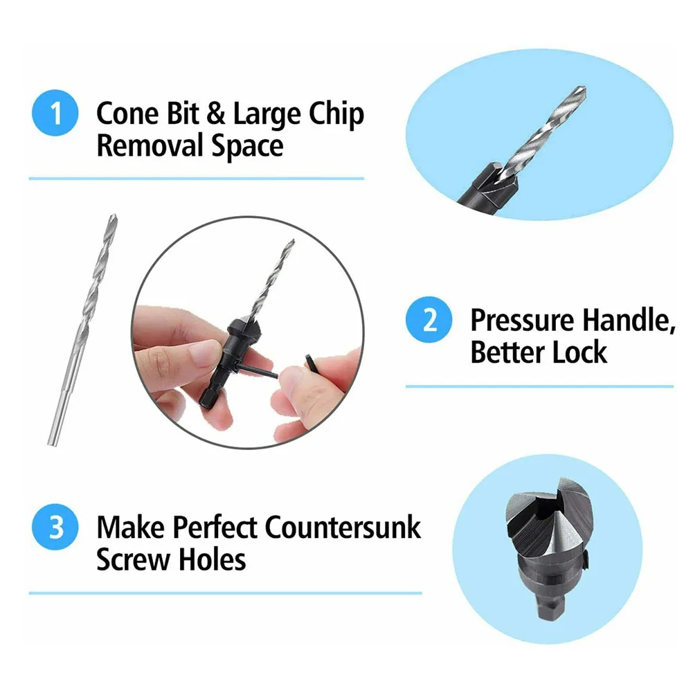 4pcs Countersink Drill Bit Set For Metal/Woodworking Countersunk Head Drills # 6 # 8 #10 #12 With One 1/4" Hex Shank Wrench
4pcs Countersink Drill Bit Set For Metal/Woodworking Countersunk Head Drills # 6 # 8 #10 #12 With One 1/4" Hex Shank Wrench