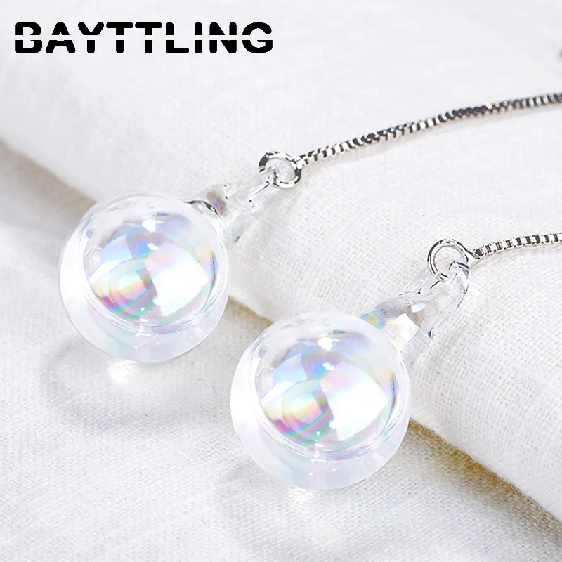 

BAYTTLING 925 Sterling Silver Milky White Glass Bead Drop Earrings For Woman Fashion Glamour Wedding Couple Jewelry Gift
