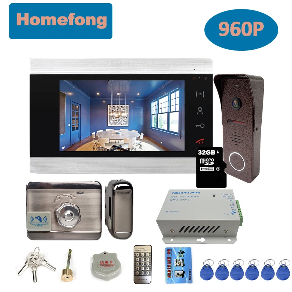 

Homefong 7 Inch Video Intercom With Lock 960p AHD HD Wide Angle Video Door Phone Doorbell Camera Record Unlock Day Night Vision