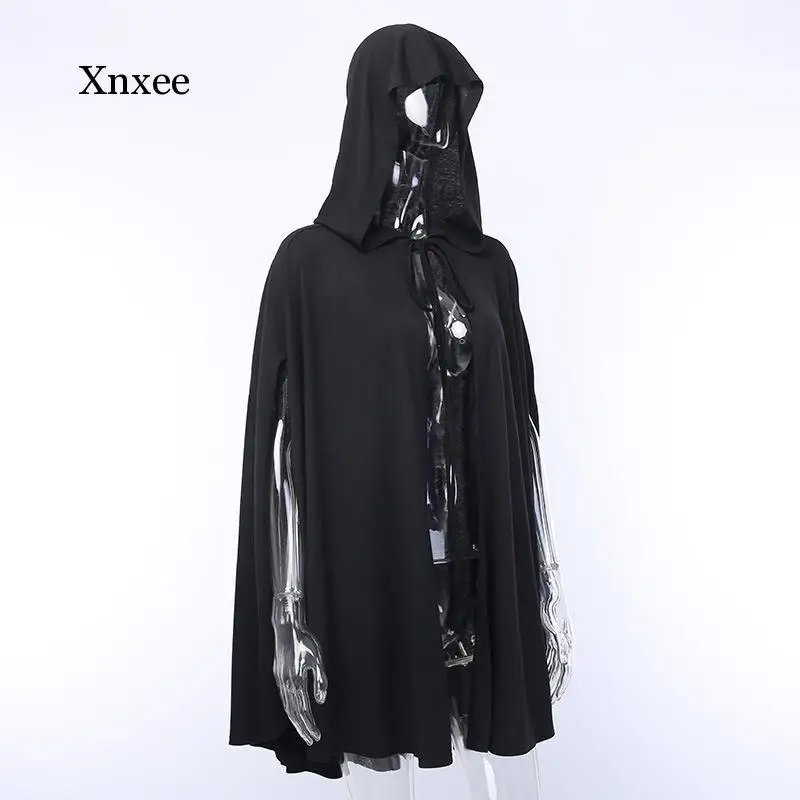 2021 Spring Fall Gothic Black Cloak Plus Size Harajuku Capes Punk Hooded Strap Bat Sleeve Cloak Outwear Halloween Clothing 
2021 Spring Fall Gothic Black Cloak Plus Size Harajuku Capes Punk Hooded Strap Bat Sleeve Cloak Outwear Halloween Clothing