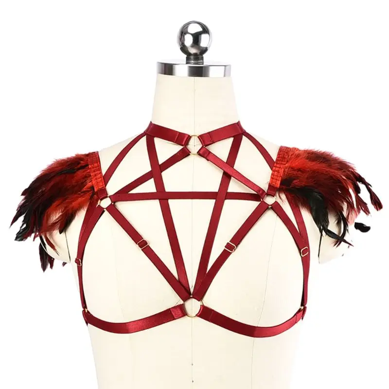 Women Gothic Sexy Crop Top Strappy Inverted Harness Cage Bra Wing Feather Epaulettes Cupless Bralette
Women Gothic Sexy Crop Top Strappy Inverted Harness Cage Bra Wing Feather Epaulettes Cupless Bralette