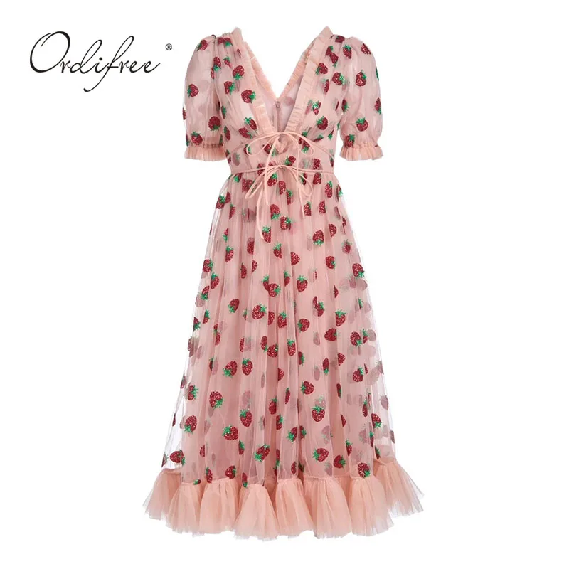 Ordifree 2020 Summer Vintage Women Long Party Dress Sexy Lace Up Straberry Sequin Pink Maxi Tulle Dress
Ordifree 2020 Summer Vintage Women Long Party Dress Sexy Lace Up Straberry Sequin Pink Maxi Tulle Dress