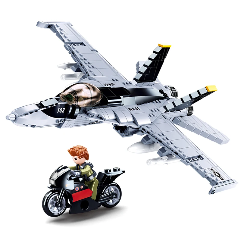 

SLUBAN F/A-18E Super BumbleBee Strike Hornet Fighter AH-1Z Viper Aircraft MOC Building Block War Sets Classic Movie Kids Toys