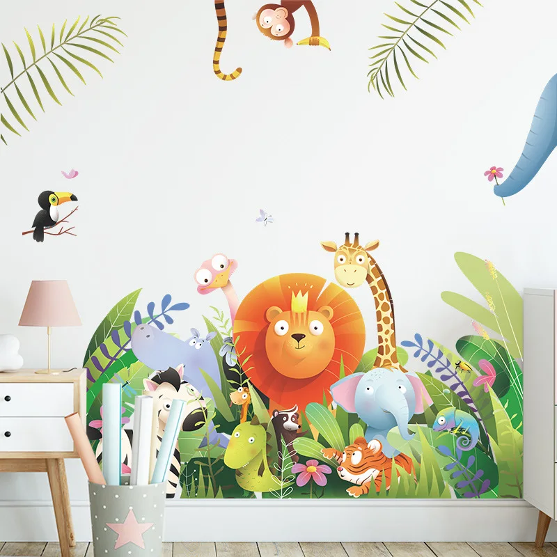 Cartoon Lion Giraffe Children's Room Wall Stickers Baby Elephant Green Plants Bedroom Home Wall Decoration Art Wallpaper
Cartoon Lion Giraffe Children's Room Wall Stickers Baby Elephant Green Plants Bedroom Home Wall Decoration Art Wallpaper