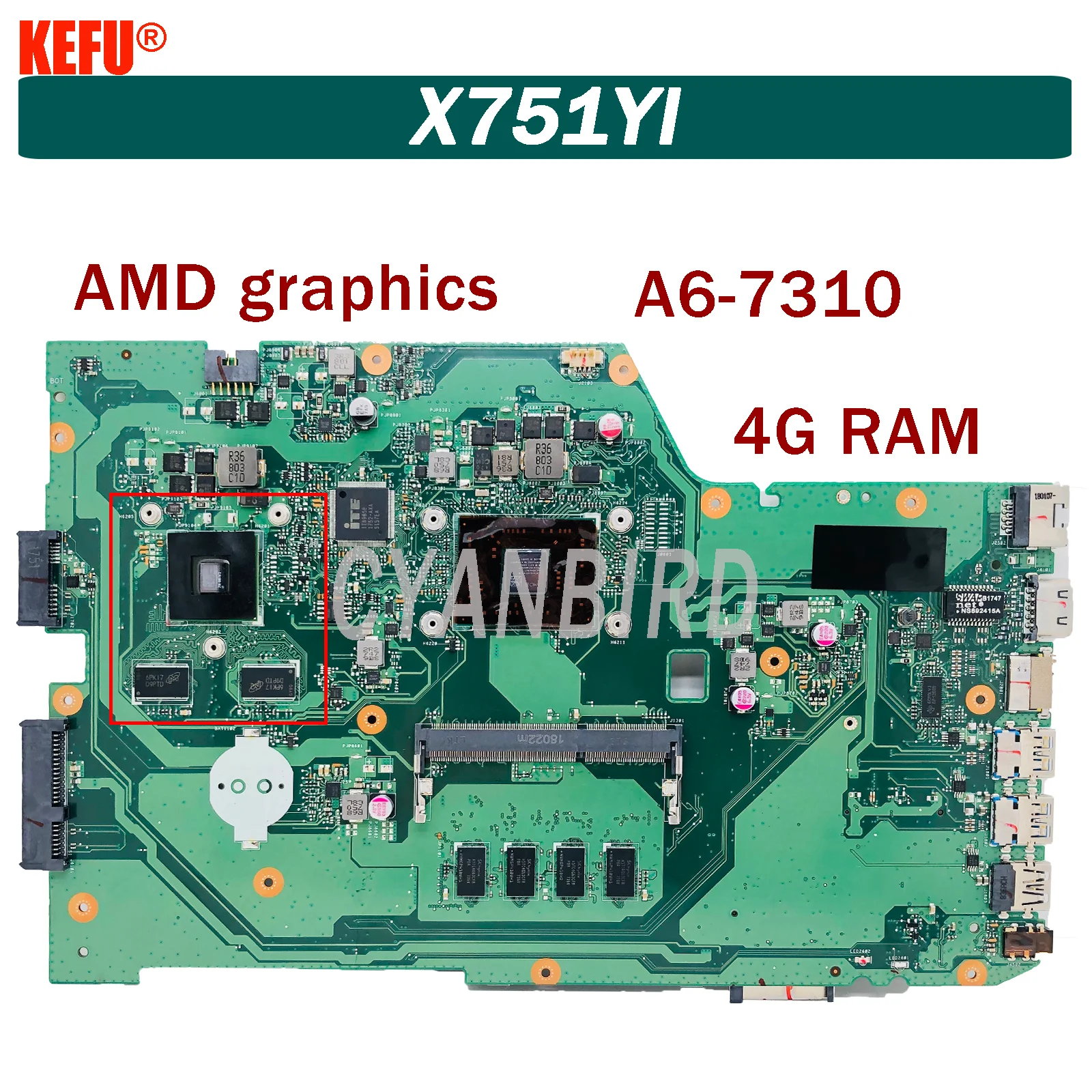 Dinzi X751YI original mainboard for ASUS X751YI X751Y X751YA K751YI with A6-7310 PM Laptop motherboard 100% test OK
Dinzi X751YI original mainboard for ASUS X751YI X751Y X751YA K751YI with A6-7310 PM Laptop motherboard 100% test OK