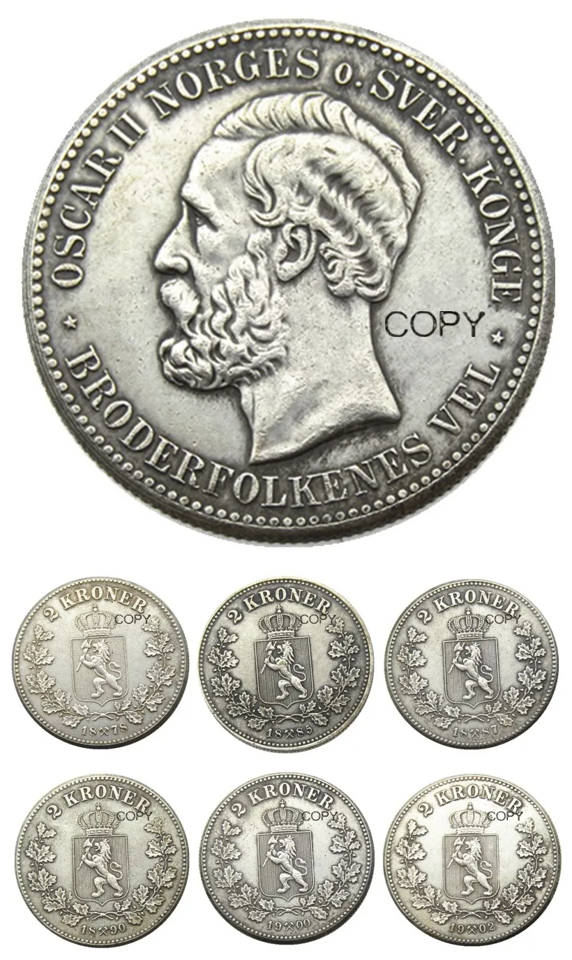 

Norway 2 Kroner A set of(1878-1902) 6pcs Silver-Plated Coin COPY