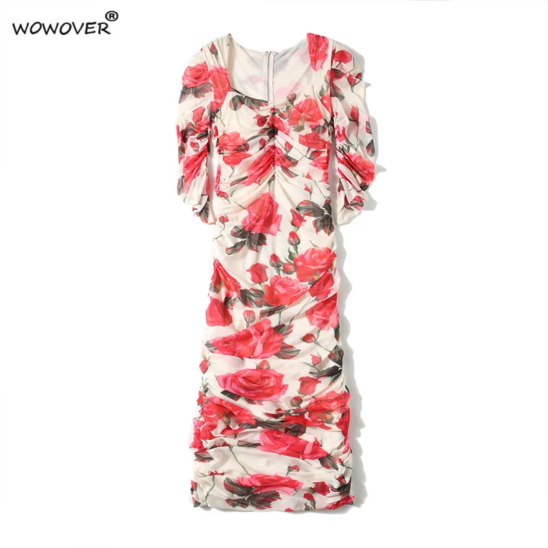 Summer Designers Square Collar Rose Floral Printed Runway Sheath Bodycon Mesh Dress Party Wedding Robe Sexy Midi Vestidos Woman
Summer Designers Square Collar Rose Floral Printed Runway Sheath Bodycon Mesh Dress Party Wedding Robe Sexy Midi Vestidos Woman