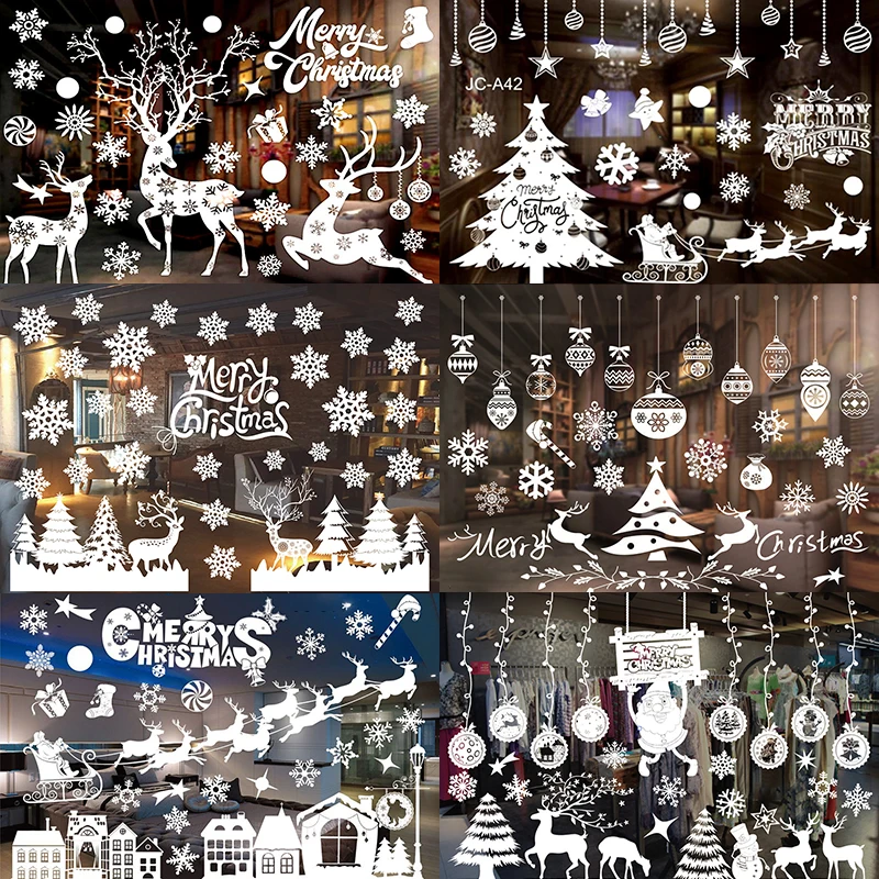 

Christmas Snowflake Window Clings Stickers Santa Claus Reindeer Wall Glass Sticker Xmas Decorations Navidad 2023 Home Decor Noel