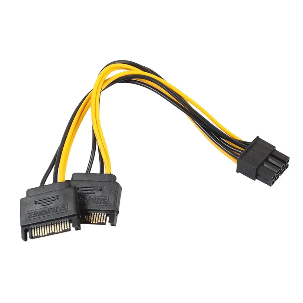 NEW Dual 15 Pin SATA Male to PCIe 8Pin Male Power supply Adapter Cable High Quality 18AWG wire for Graphics Video Card For BTC
NEW Dual 15 Pin SATA Male to PCIe 8Pin Male Power supply Adapter Cable High Quality 18AWG wire for Graphics Video Card For BTC