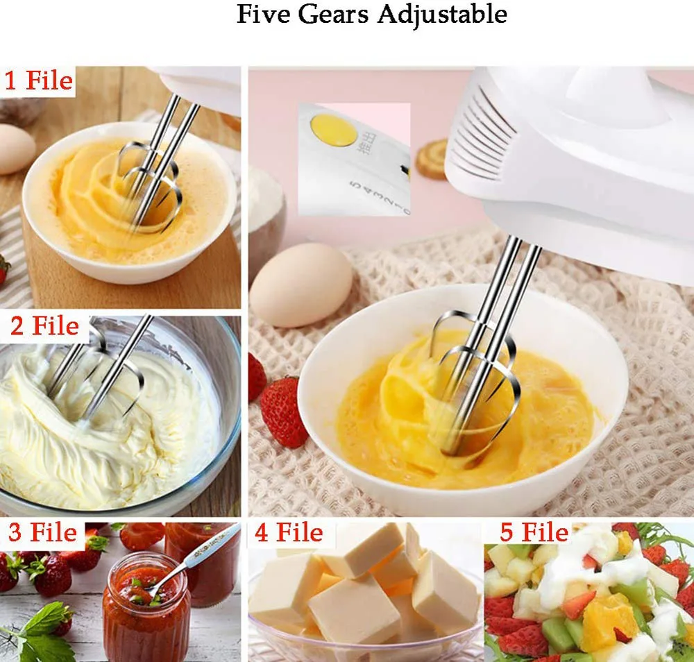 Food Stand Mixer Electric Whisk with 5 - Speed Adjustment Function with 2 Beaters and 2 Dough Hooks for Kitchen Baking Cake
Food Stand Mixer Electric Whisk with 5 - Speed Adjustment Function with 2 Beaters and 2 Dough Hooks for Kitchen Baking Cake